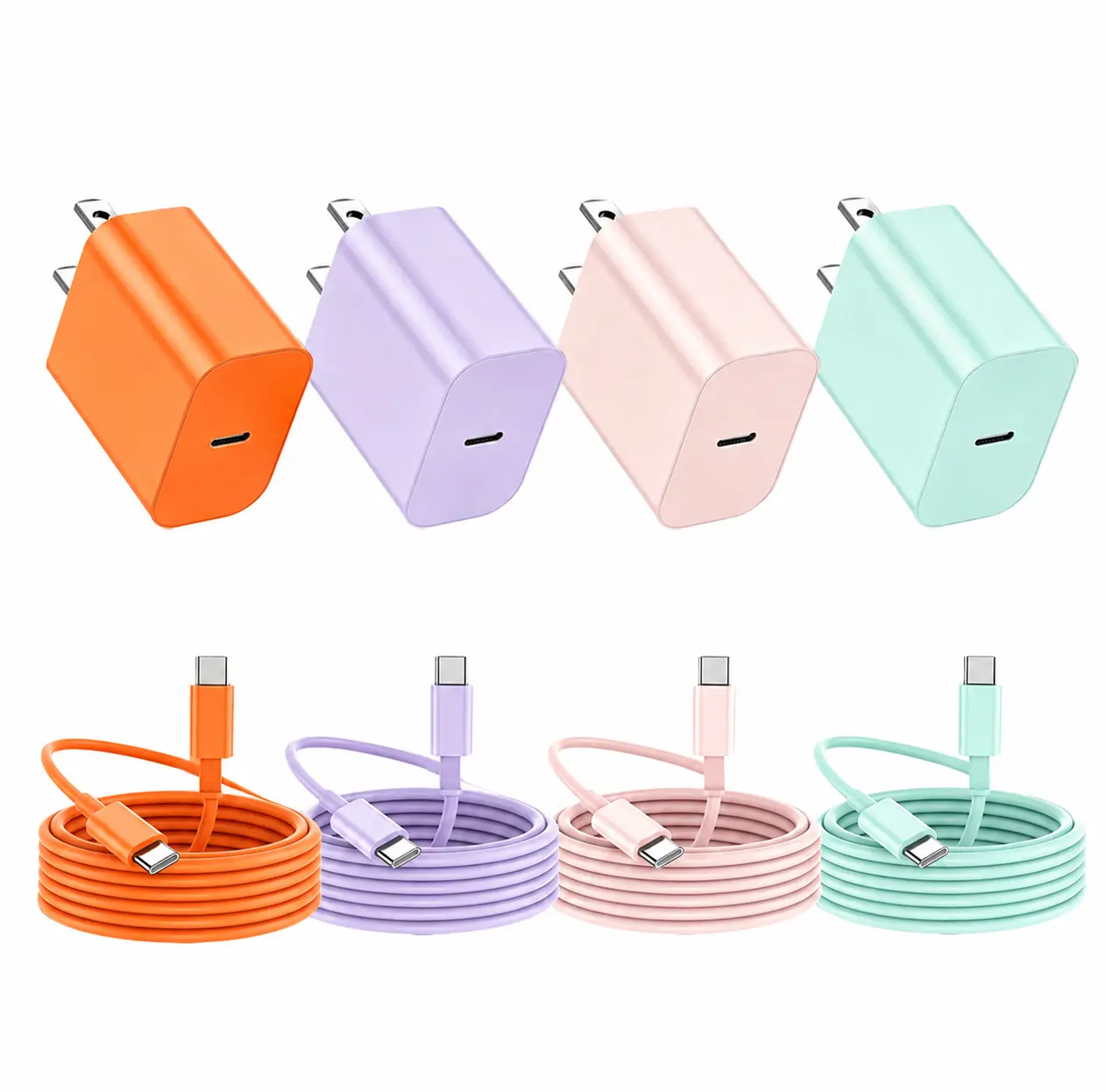 Type-C Fast Charging Color Set  20W USB-C Fast Charger,  6-ft USB-C Android phone cable, for Samsung Galaxy S26+/Ultra, S25/S24/S23/S22+/Ultra, S21/S20,  iPhone 17/17 Pro/17 Pro Max/17 Air/16/16 Pro/16 Pro Max and 15 Pro Max, and other Android models