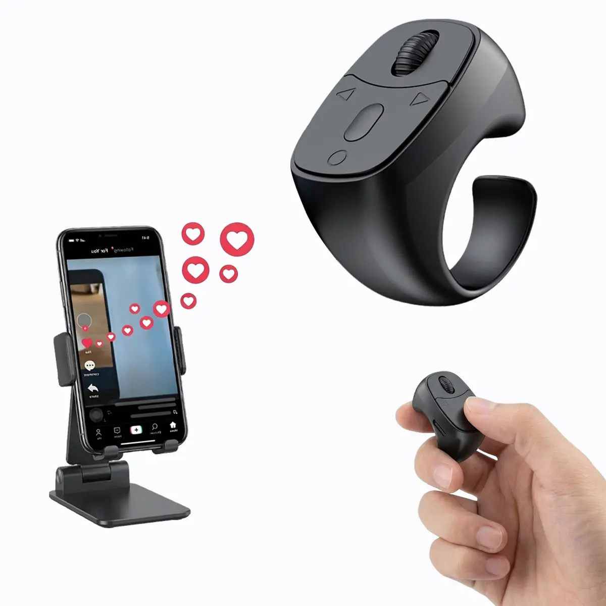 2026 New Upgrade Bluetooth Scrolling Ring, Hands-Free Wireless Remote Controller for TikTok Browsing, Selfie Shutter, E-Book Page Turning, Music Control & Wireless Mouse Function