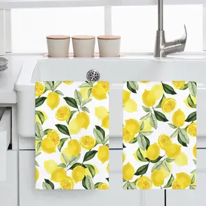 Fresh Lemon Grass Print Hand Towels, Kitchen Cleaning Cloth Tea Towel, Suitable for Kitchen Bathroom, Single-Sided Print, Home Decor, Decorative Towels