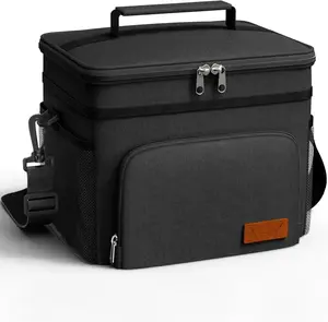 Memorial Day Ready: Insulated Leak-Proof Lunch Box for Men & Women | Heavy-Duty Cooler Bag with 4 Pockets & Adjustable Strap | Perfect for Holiday Picnics, Travel & Work | Sleek Black, Medium (10.2"×6.9"×8.5")