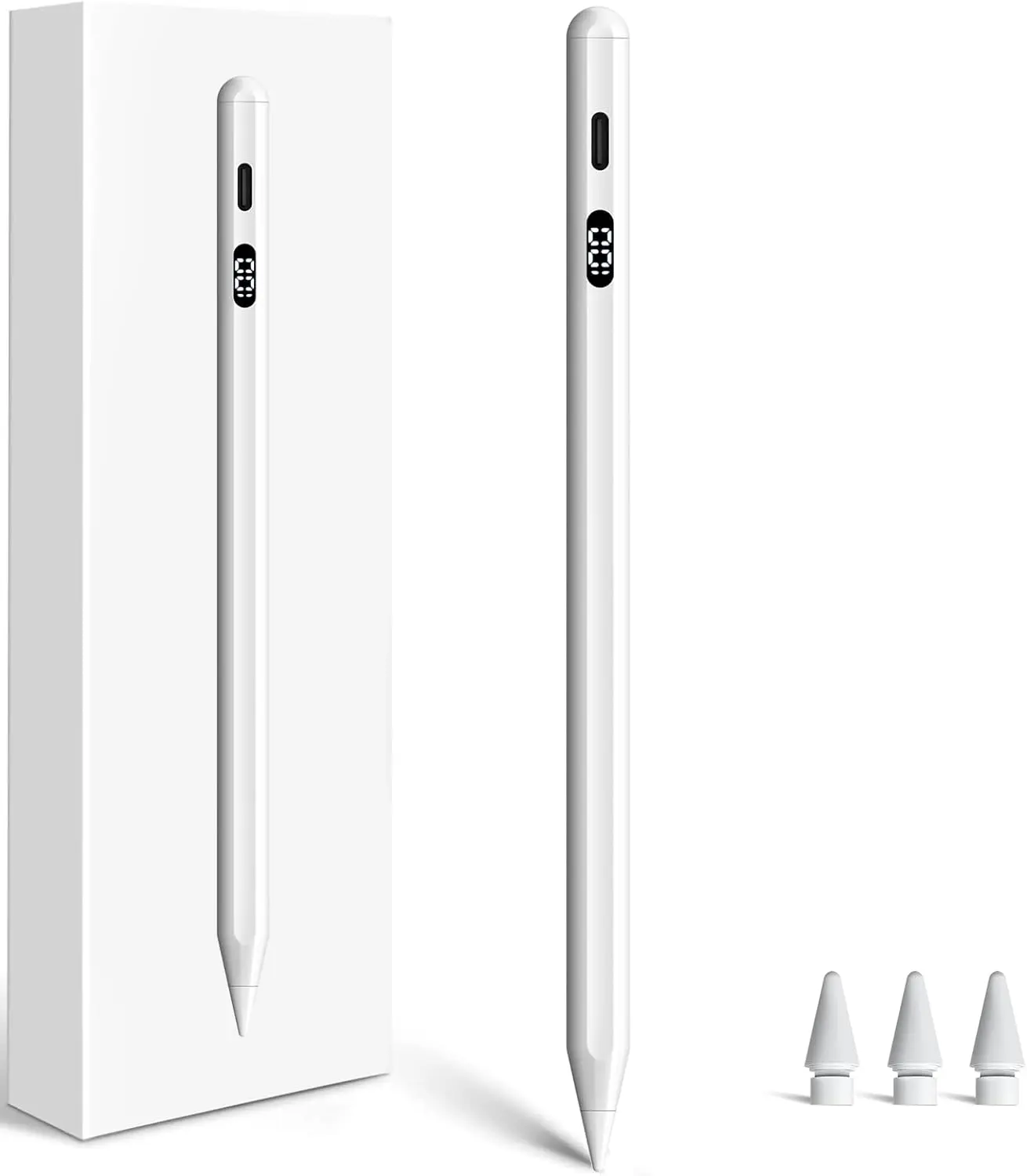 LED Display Stylus Pen for iPad 2018 & Later, Digital Pencil with Battery Level Display, Palm Rejection, Tilt Sensitivity, Magnetic Attachment, USB-C Rechargeable, No Lag Writing Pen Compatible with iPad Pro Air Mini
