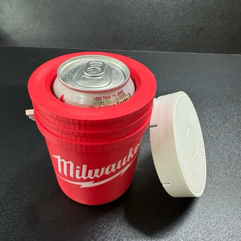 Milwaukee Bucket Can Coozie – 3D Printed Tool Bucket Drink Holder – Fits Standard 12oz Cans Milwaukee Bucket Can Coozie – 3D Printed Tool Bucket Drink Holder – Fits Standard 12oz Cans