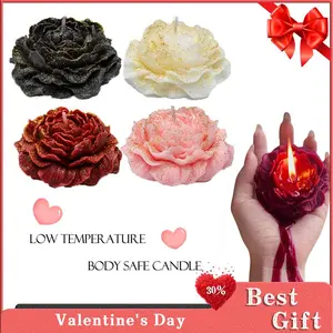 Adult Couple's Secret Candle Kit - Red Rose Flower Wax Play at 42°C Safe Temperature, Vegan Scented Soy Blend for Valentines & Romantic Skin-to-Skin Experiences