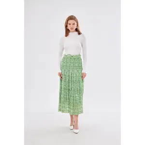 Aliya Floral Smocked Midi Skirt- Light Green