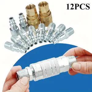 Air Compressor Accessories Fittings, Industrial M-Type Plug (S-210) 1/ 4inch NPT M-Style Coupler and Plug Kit Air Compressor Fitting, Air Quick Connect Fitting Set of 12pcs