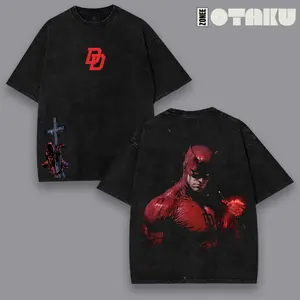Matt Murdock Daredevil MCU Comic Double Printed Acid Washed Tee TV Series Graphic Top Cotton Streetwear T-Shirt Fabric Menswear Soft Tshirt Apparel Classic
