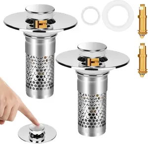 Upgrade Bathroom Sink Stopper HairCatcher, Universal Pop Up Sink Drain Filter withStainless Steel Filter Basket, Bathroom Sink Drain Strainer Brass Construction Rubber Shower