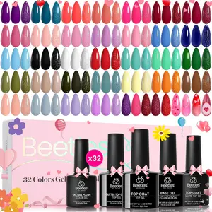 beetles Gel Polish Set Fall Gel Nail Polish Kit - with Base Top Coat Burgundy Red Blue Purple Hot Pink Green Black White Gifts for Women Fingertip Palette