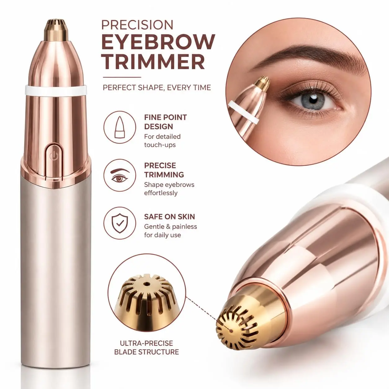 Rechargeable 2-in-1 Facial & Eyebrow Hair Remover for Women — For face, eyebrows, peach fuzz, and lips; trimmer with light; painless electric hair removal