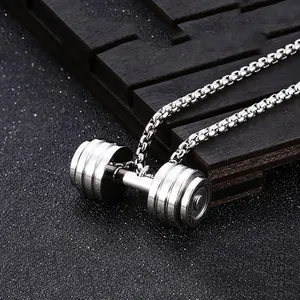 Fitness Dumbbell Pendant Men's jewelry stainless steel fitness dumbbell dumbbell gym charm pendant necklace jewelry men and women