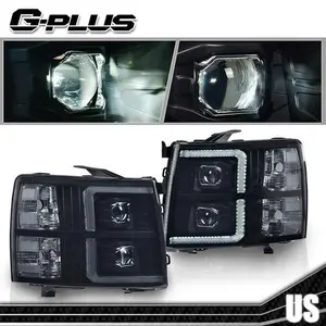 Fit For 07-14 Chevy Silverado Smoke Lens Headlights Lamps Black Housing