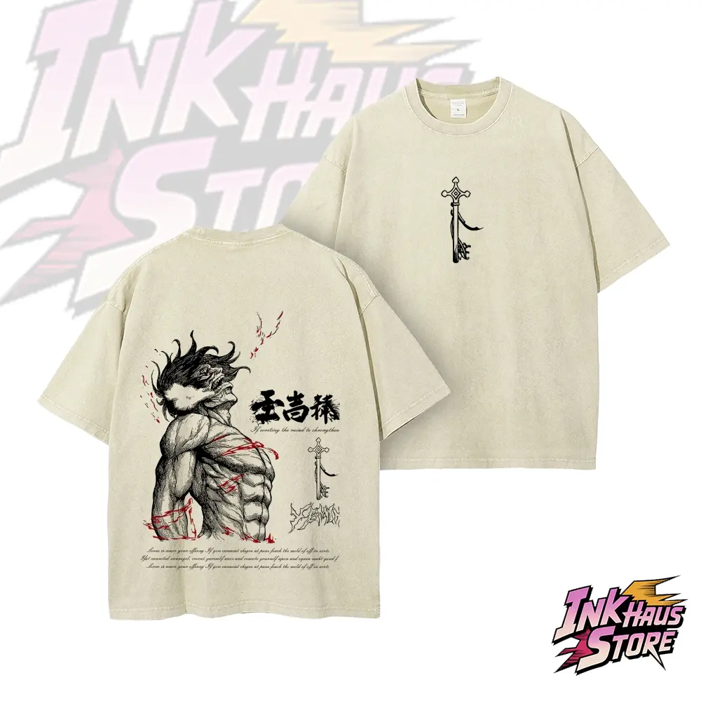 Eren Yeager Tee-Attack on Titan --Short Sleeve Cotton Unisex Retro wash Tee