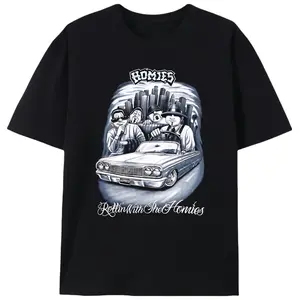 Homies Rollin With The Homies Lowrider Men’s Graphic Tee |   Unisex Chicano Streetwear Car Fan Casual T-Shirt |   Summer Latino Gift