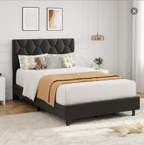 SA-Garvee Twin Bed Frame with Upholstered Headboard, Heavy Duty Platform Bed Frame with Strong Wood Slats, No Box Spring Needed/Noise Free/Easy Assembly, Gray