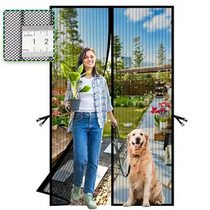 AIYYIPA Magnetic Screen Door -Retractable Screen Door Mesh for Front Door or Sliding Door, Pet Friendly, Hands-Free Closure Keeps Bugs Out & Lets Breeze in, Stripe Black