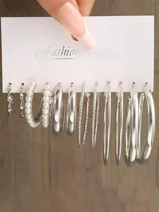 6 Pairs Faux Pearl Decorated Earrings, Hoop Earring Sets, Elegant Jewelry for Women, Fashion Jewelry for Party, Daily Clothing Decor, Trendy All-match & Exquisite Jewelry for Birthday Gift