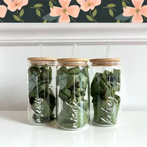 Custom Glass Bridesmaid Tumblers with Bamboo Lid and Straw Personalized Bridesmaid Cups Bridesmaid Proposal Gift