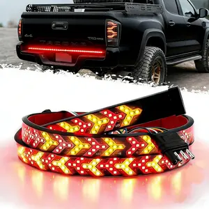 Upgraded 60 Inch Fishbone Tailgate Light Bar - IP67 Waterproof LED Ambient Tailgate Light Bar Strip with Warning Signal, Arrow Turn Signals, Red & Amber Bright LED for Pickup, Trailer, SUV, RV,  Car Decor Accessory, Gift for Men