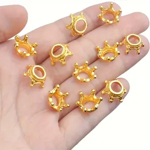 50pcs Of Alloy Crown Large-hole Spacer Beads, Suitable for DIY Jewelry Making, Earrings, Bracelets, Necklace Craft Accessories, Golden And Silvery