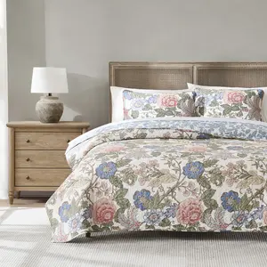 Lush Decor Sydney 3 Piece Quilt Set Floral Printed 100% Cotton Reversible Full/Queen & King & California King Sizes OEKO-TEX Certified