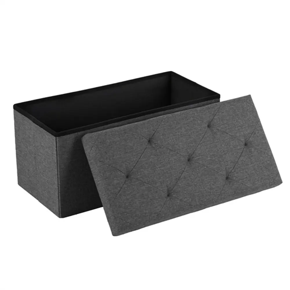 30-Inch Foldable Rectangle Ottoman Footrest Bench - Grey Padded Seat, 660 lb Capacity for Bedroom, Living Room Storage Organizer