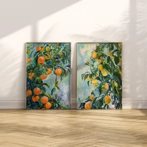 Lemons & Oranges Wall Art – Fresh Citrus Fruit Prints, Kitchen Decor Set of 2, Unframed