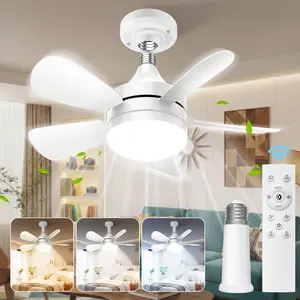 Socket Ceiling Fan Light with Remote Control, Portable Small Ceiling Fans with Lights, E27 Base Dimmable LED Energy-saving Lights  for Bedroom, Kitchen, Living Room
