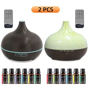 2 pieces Wood Grain Humidifier Diffuser 550ml Remote Control Quiet 12 Essential Oils