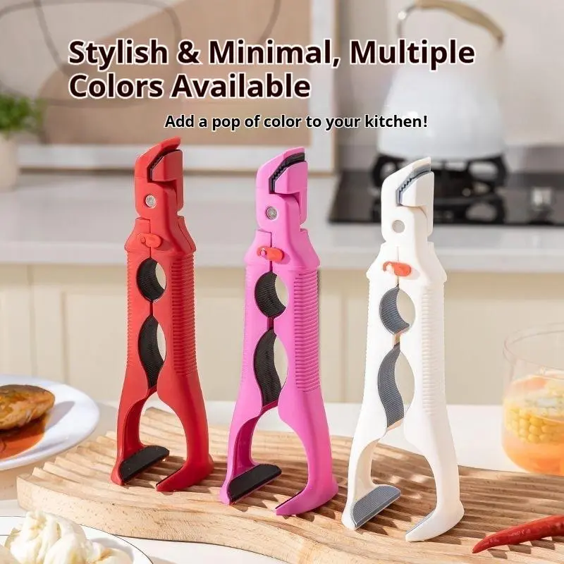 3-in-1 Dual Head Hot Plate Grippers,Anti Scald Plate Gripper for Bowls,Plates & Steamers,Heat Resistant Silicone Kitchen Tool with Lock & Bottle Opener Utensils Compact