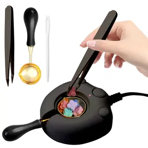 Electric Wax Seal Warmer, Black Wax Seal Kit with Spoon and Tweezers  Tool for DIY Wax Seals, Wax Seal  and Melting Wax Seal Sticks Sealing Wax Beads (Black)