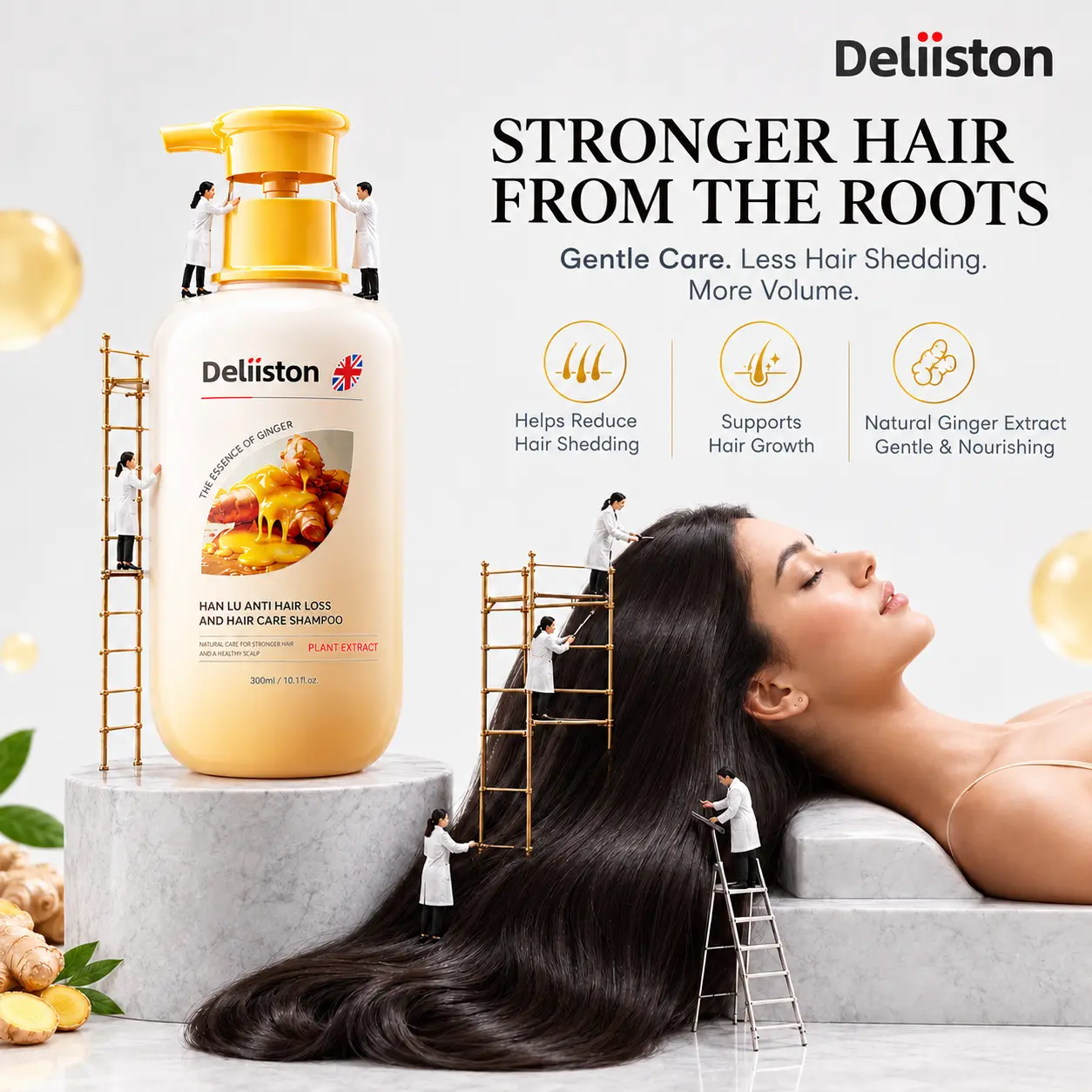 Deliiston Biotin-Rich Nutritional Strengthening Shampoo - Alcohol-Free Anti-Hair Loss Cleanser, Non-Toxic 300ml Daily Use for Damaged Hair, Adults, 1 Bottle (First Experience Selection), 24-Month Shelf Life, Shampoo and Conditioner Companion