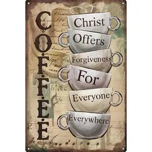 Vintage Tin Coffee Metal Sign Wall Artwork, 8x12 in Lightweight Nostalgic Home Sign with Pre-Drilled Mount for Hanging, Artistic Living Room Decoration Tin Wall Plaque Home Supply