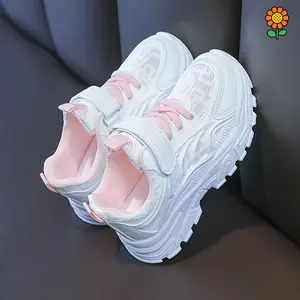 DZP-Girls' Breathable Casual Sneakers - White & Pink Low-Top Lace-Up Shoes with Closure, Stylish Preppy & Sports Design for Youngsters, Youngsters Sneakers, Everyday Youngsters Footwear, Modern Youngsters Footwear, Soft Fabric Lining