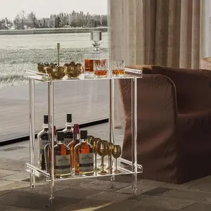 Transparent Acrylic Bar Service 2-Tier Floor Standing Shelf, Home Bar Kitchen Living Room Modern Storage Rack, 19.67 Inches High