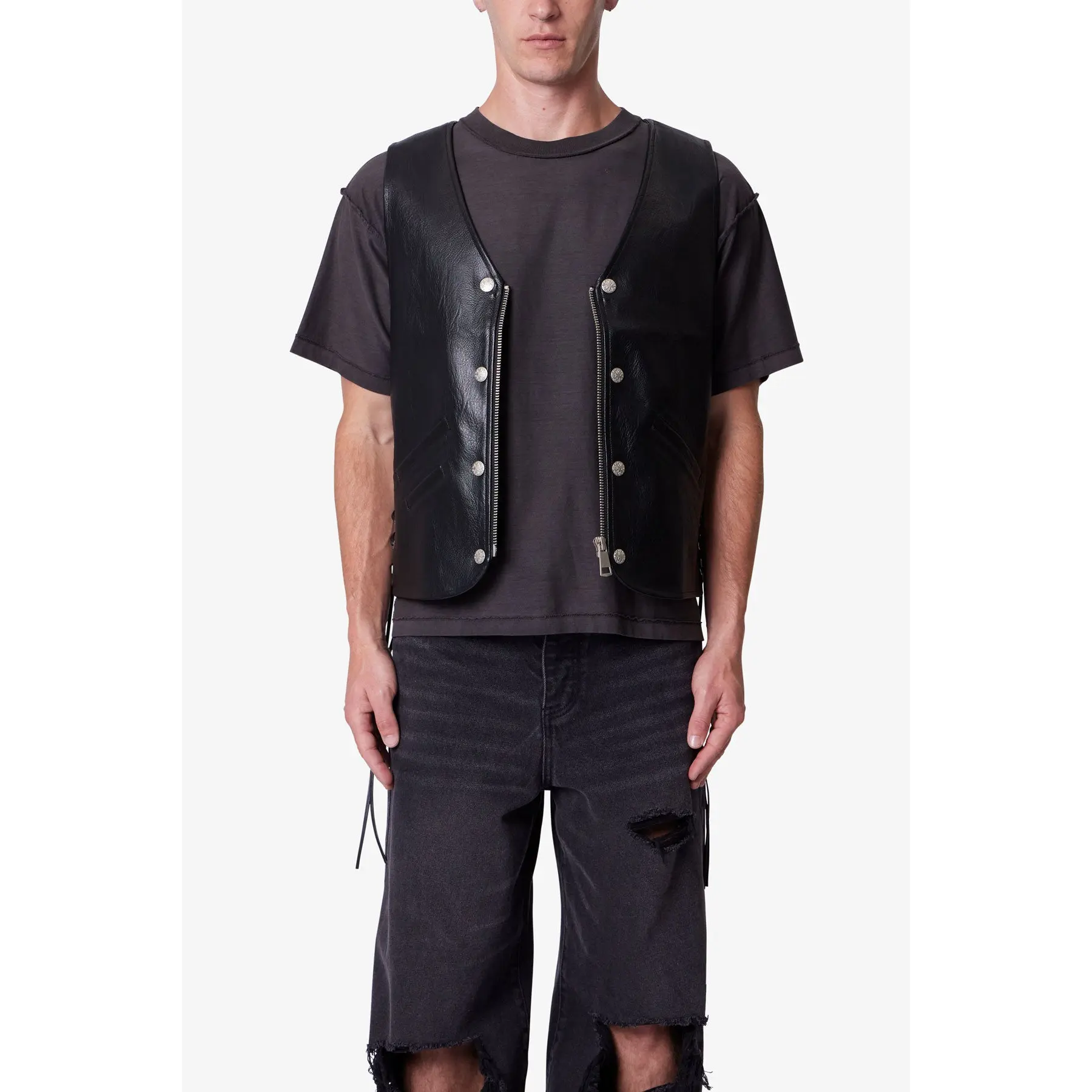 mnml Vintage Biker Vest - Black