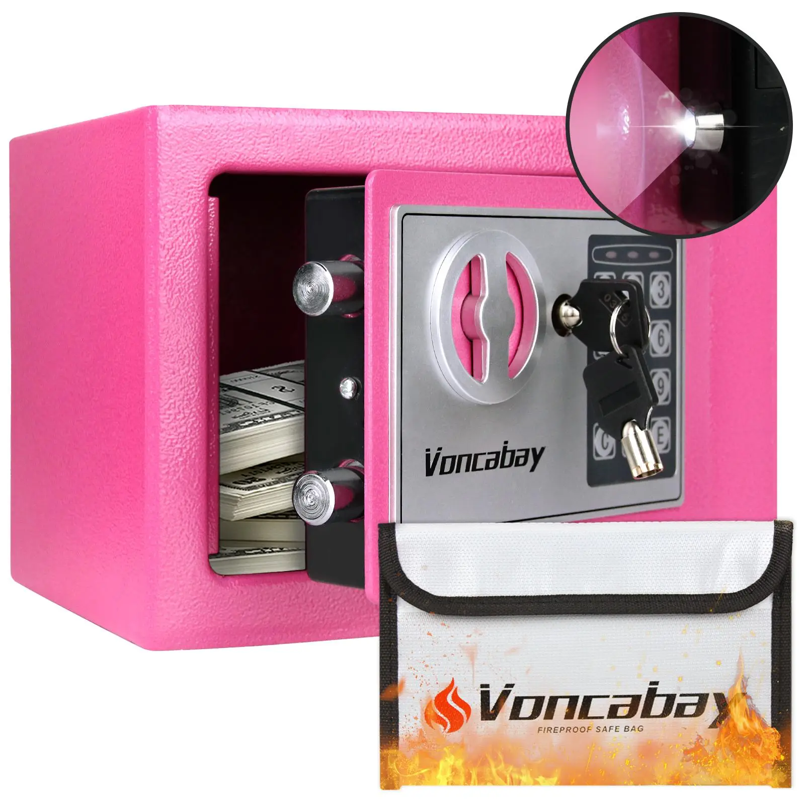 ​Voncabay Steel Mini Safe Box (9x6.6x6.5in) - Fits Anywhere! Favorite Mini Vault! Fireproof Bag (5x8in) Included - Perfect for Cash, Gold & Jewelry