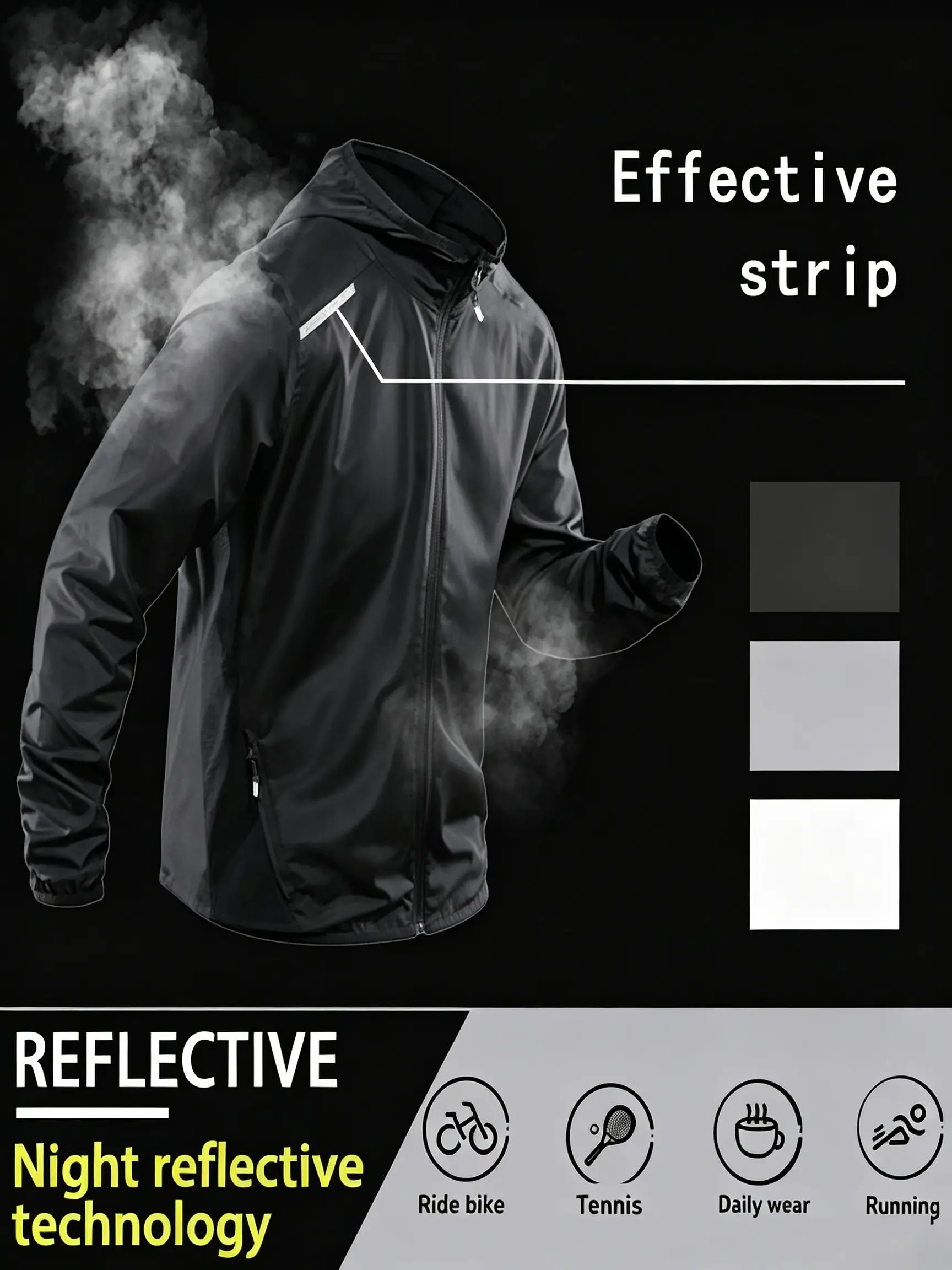 Father’s Day Gift Ideas — Men’s Summer Sun Protection Apparel, Lightweight Reflective Strip Hooded Outdoor Windbreaker Casual Sunny