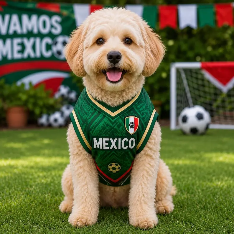 Personalized Mexico Pet Soccer Jersey, Custom Dog Shirt, Mexico Dog Jersey with Name & Number Gift