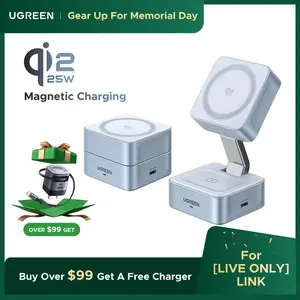 【LIVE ONLY】UGREEN 25W Magflow Wireless Charger 2-in-1 Magnetic Charging Station for iPhone 17/16/15/14/13/12 Pro Max, Fast Qi2 Certified Foldable Stand with USB-C Port, Compatible with AirPods, Dual Device Charging,TikTokShopholidayhaul