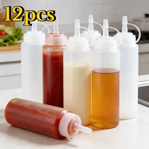 12Pcs Leak proof Squeeze Seasoning Bottle Set - Plastic Squeeze Bottle, refillable Sauce Bottle, Tomato Sauce/Honey/Salad Sauce Air Sealed Dispenser - Essential Tool for Easy Pouring Kitchen and Barbecue