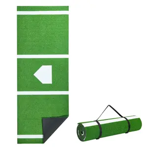 VEVOR 10x3.8 ft Baseball Softball Hitting Batting Mat, Anti-Slip Anti-Fade Material, Lined Foam Backing Training Aid, Tightening Rope, Portable Indoor/Outdoor Practice Tool, Green