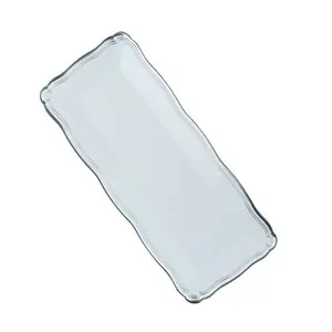 13.75 X 6 Inch Rectangle White and Silver Rim Plastic Serving Tray