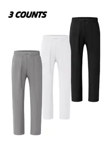 Men's Linen Straight Leg Pants, Drawstring Elastic Waist, Beach Vacation Yacht Travel Summer Casual Lounge Pant, Lightweight Breathable Daily Wear, Adjustable Drawstring Pants