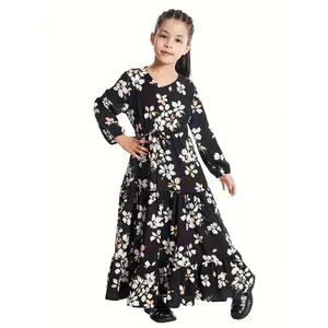Elegant Girls Flora Abaya Dress - Traditional Dress with Floral Embroidery - Suitable for Party, Prayer, Ramadan - For Muslim Girls - Perfect Gift for Special Occasions