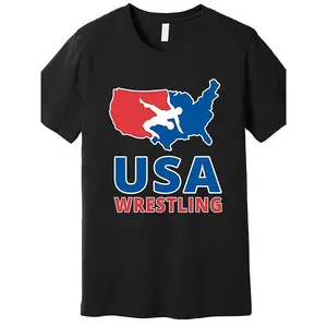 Men's Usa Wrestling Graphic T-Shirt - Premium Black Cotton Tee with State Outline Design, Short Sleeve, Crew Neck, Machine Washable, Wrestling T Shirt