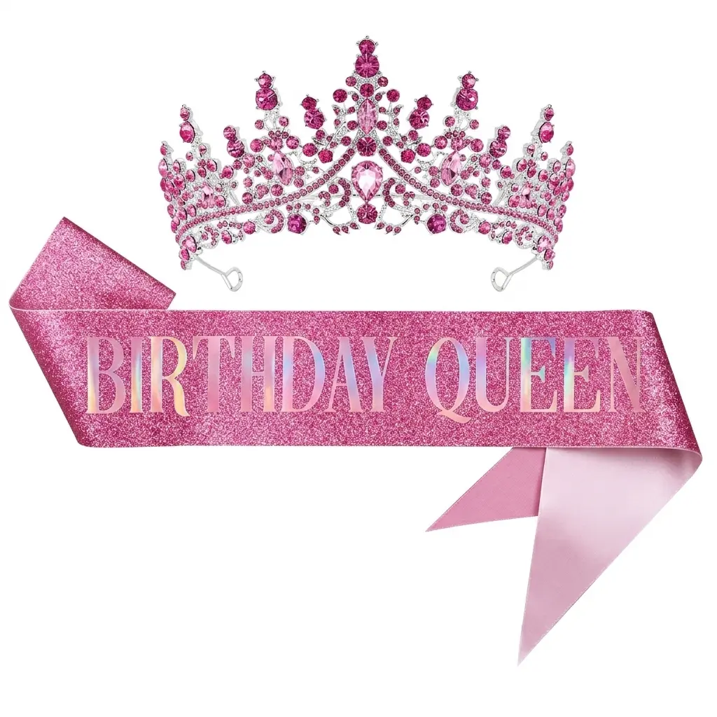 【For U Gifts】2026 New Women's Gold Crystal Tiara and Sash Set - Glitter Sash, Alloy Regal Accessory, Quinceanera Birthday Crown for 16th/18th Birthdays & Prom, Sparkle Text, Queen Theme Ceremony, Party, Female Fashion Accessory Set