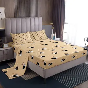 Feelyou Cute Corgi & Kawaii Star Pattern Microfiber Bed Sheets Set - Soft Breathable Bedding with Deep Pocket Fitted Sheet, Soft Breathable Sheet