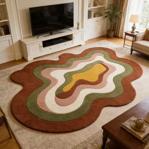 1 pcs. Irregular wavy pattern living room rug, floor mat, modern style rug, Modern Abstract Rug, Machine Washable Rugs, washable, non-slip, soft and comfortable, suitable for living room, bedroom, study, a perfect gift for friends, Decorative Rug Mat