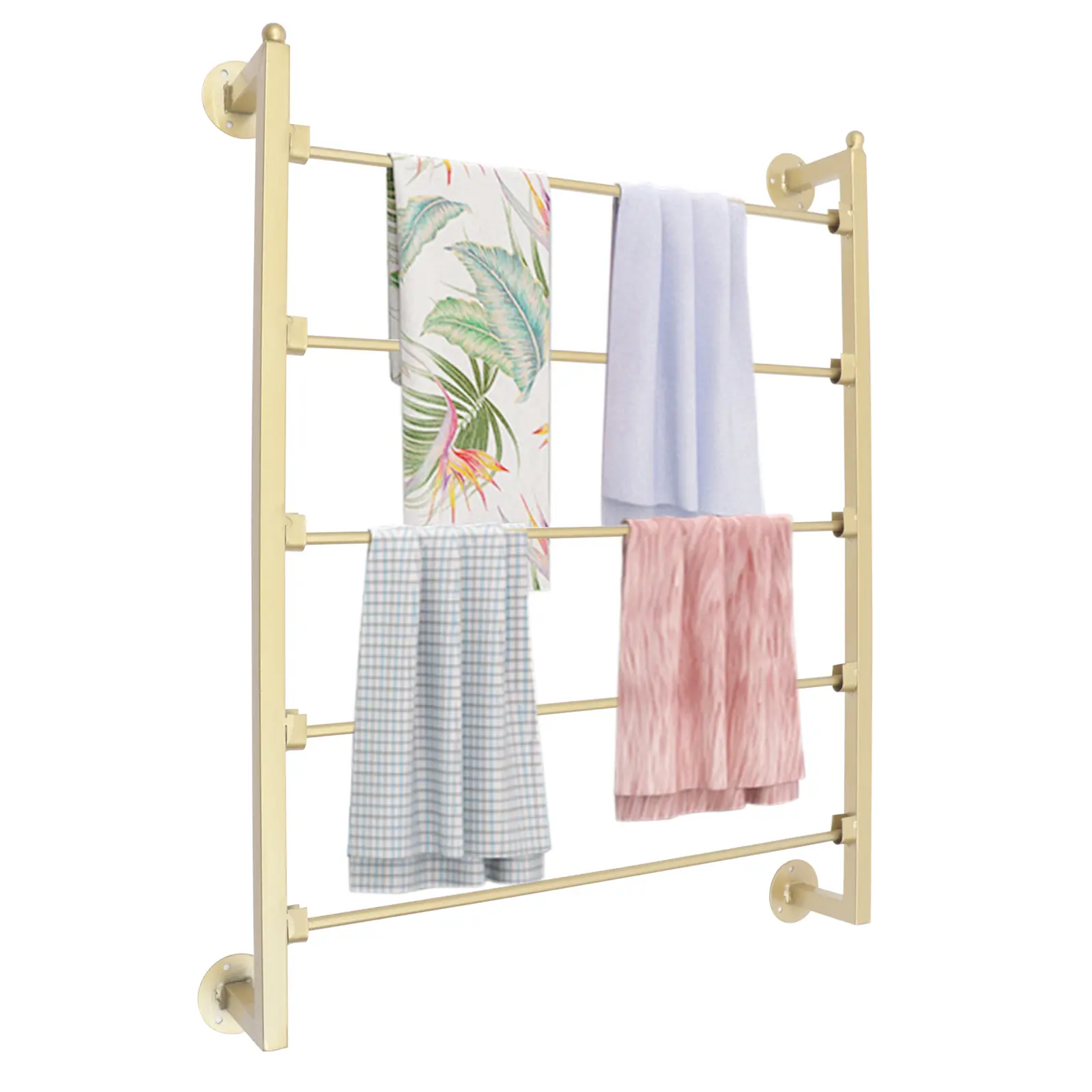 5-Tier Multifunctional Hanging Metal Wall-Mount Rack - Boutique Organizer for Ties, Silk Scarves, Belts, Pants, Hijabs, Ribbons, Wrapping Paper Spools, Towels; Ideal for Balcony, Closet, Home Craft Room Use