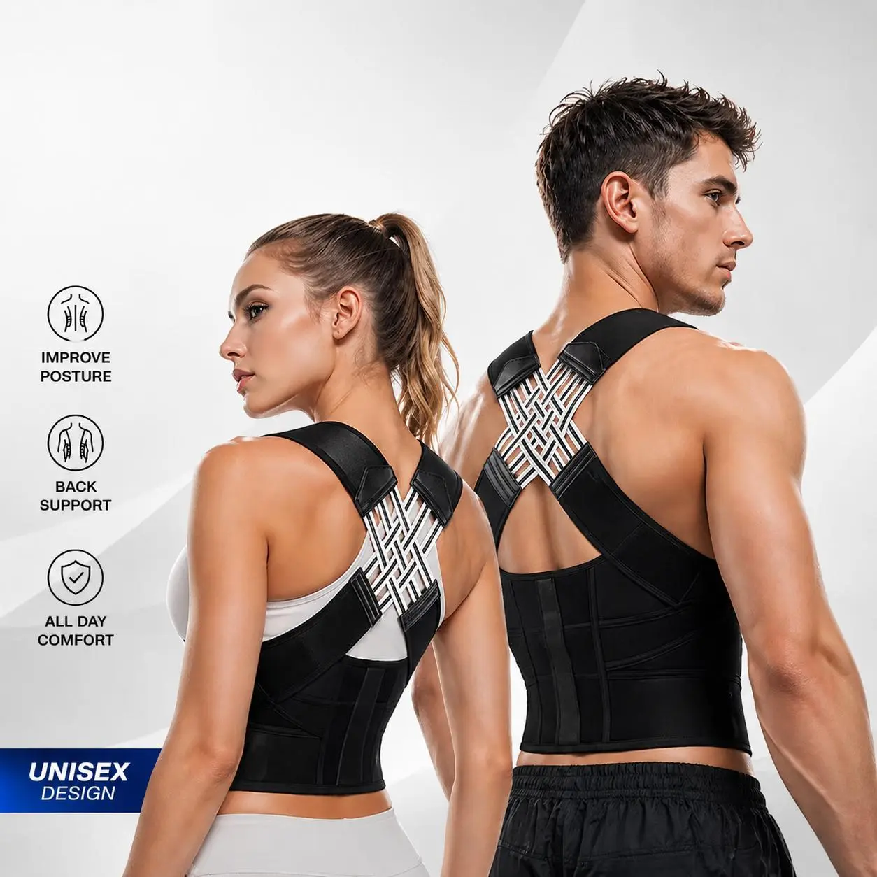 Adjustable Back Brace for Men & Women - Back Straightener with Adjustable Back Extender, Back, Neck & Shoulder Supports for Home Gym Workout Care, Gym Accessories